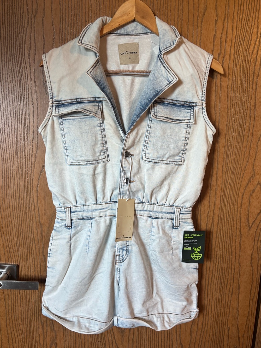 Light Wash Soft Denim Romper - Shorts